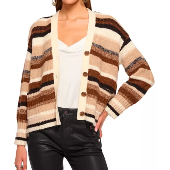 Ramy Brook Caroline striped V-Neck Cardigan sweater large - Picture 4 of 4